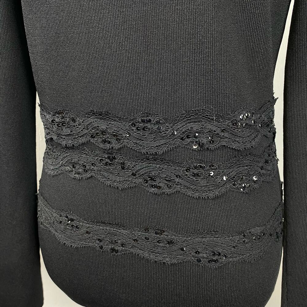 Vertigo Paris Black Lace & Sequin Button Front Knit Cardigan Sweater Small - Picture 10 of 11
